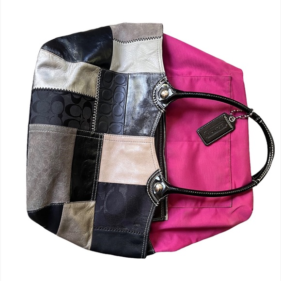 Coach Large  Black/Gold/Tan Mixed Leather Patchwork Tote - Picture 12 of 13